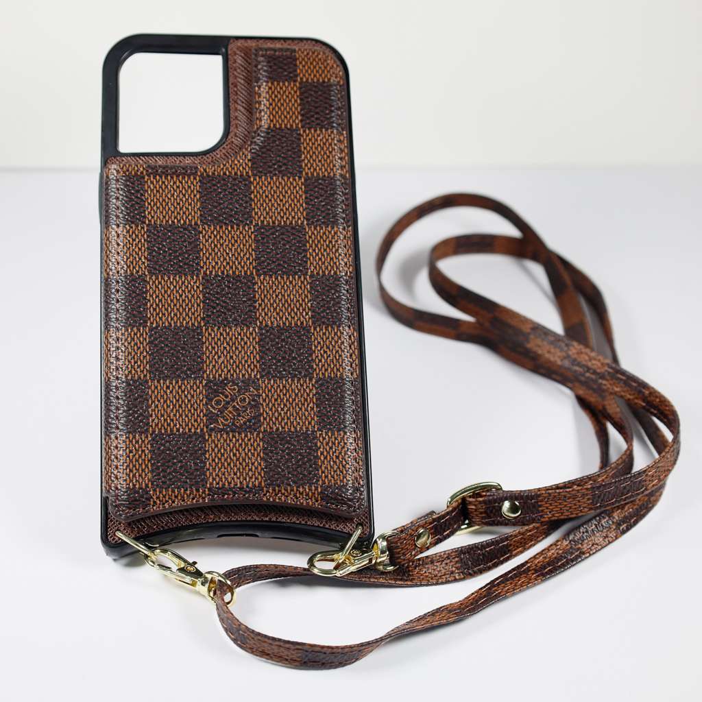 Crossbody Phone Case Designer Checkered Leather for iPhone