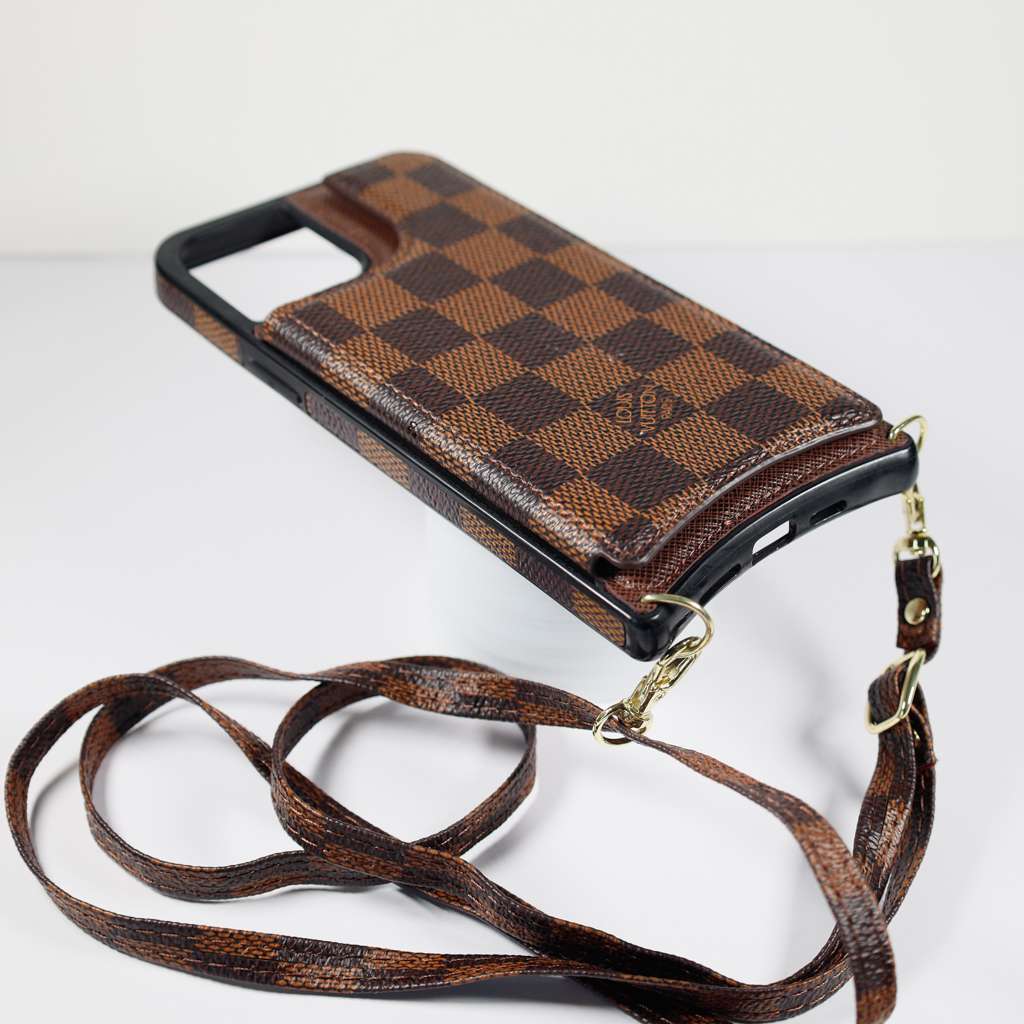 Crossbody Phone Case Designer Checkered Leather for iPhone