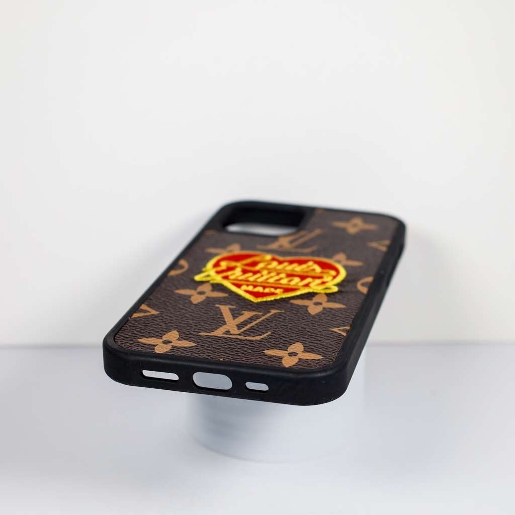 LV Phone Case Embroidery 3D Heart For iPhone
