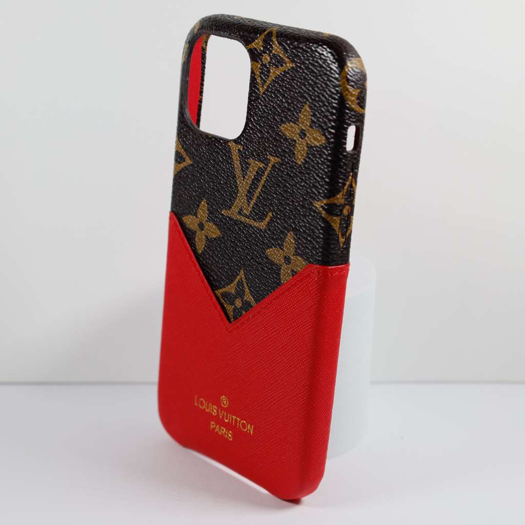 LV Phone Case Card Holder Red for iPhone X16 Pro Max Plus