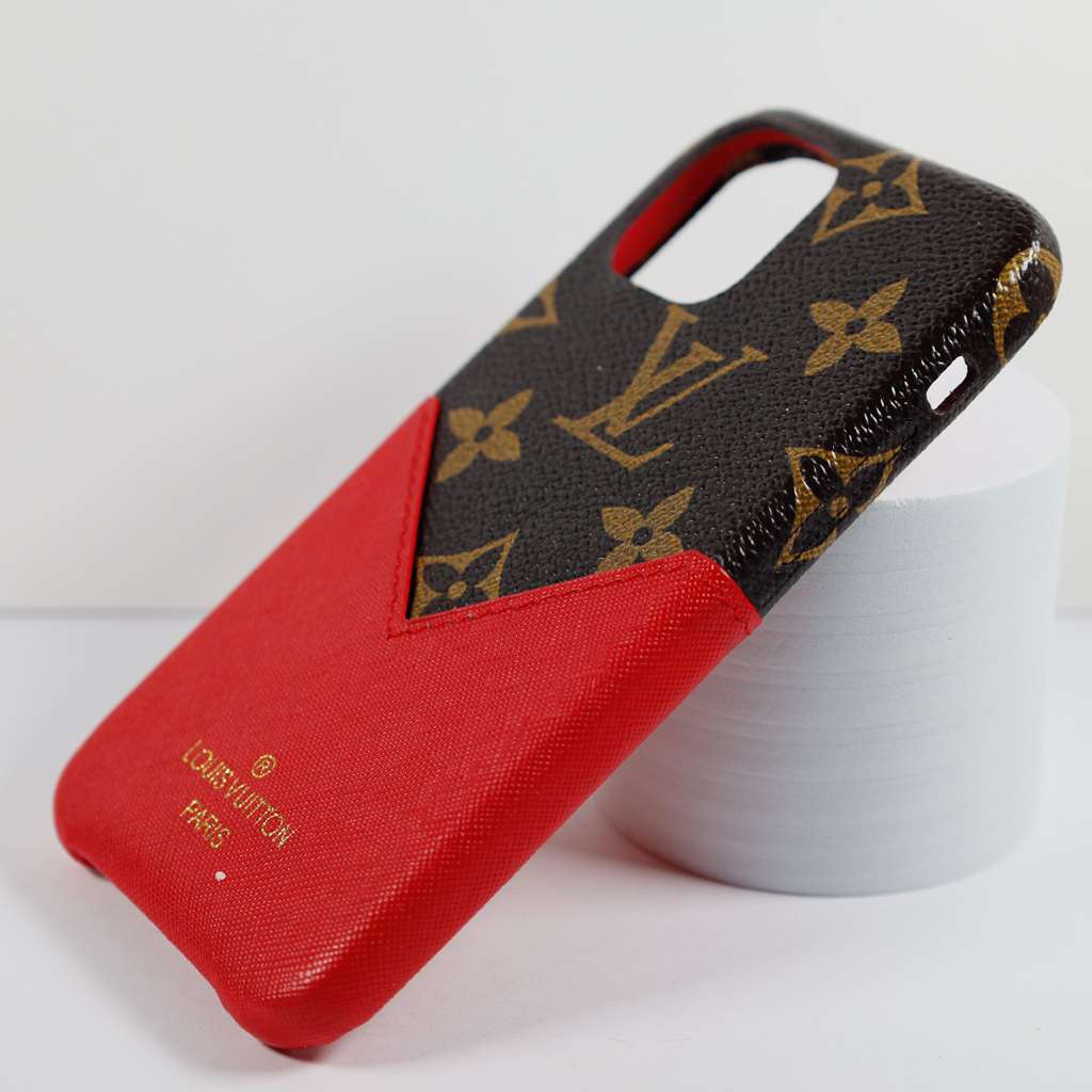 LV Phone Case Card Holder Red for iPhone X16 Pro Max Plus