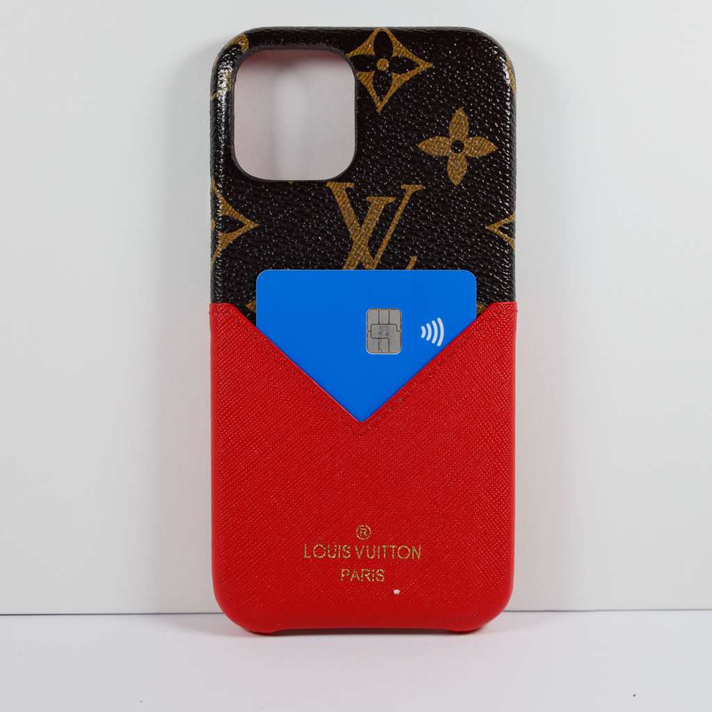 LV Phone Case Card Holder Red for iPhone X16 Pro Max Plus