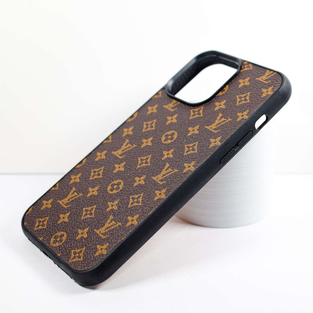 LV Monogrammed Leather iPhone Case Brown Pattern