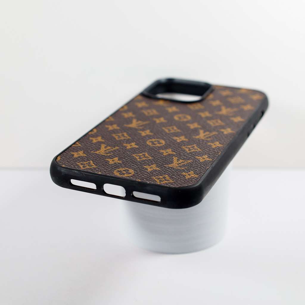 LV Monogrammed Leather iPhone Case Brown Pattern