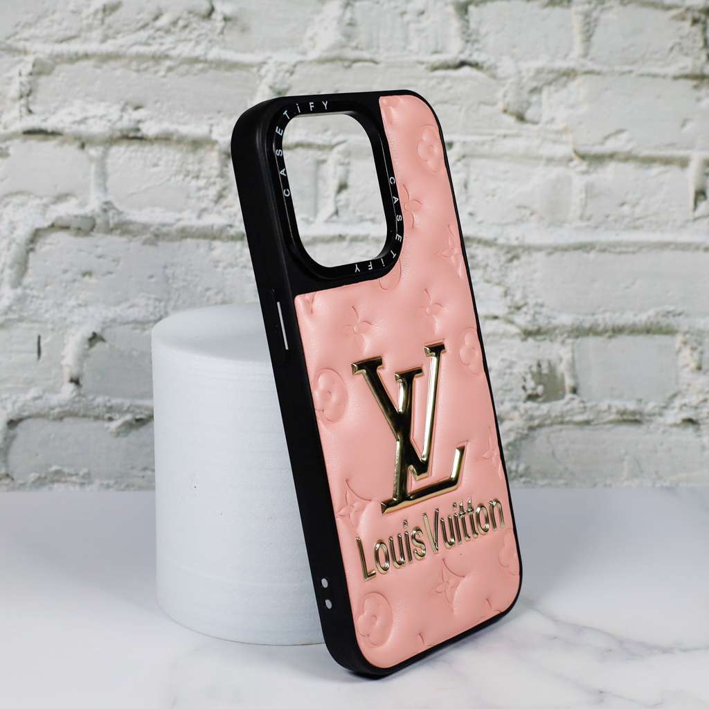 LV Stamped Leather Case Pink for iPhone