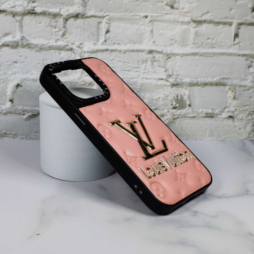 LV Stamped Leather Case Pink for iPhone