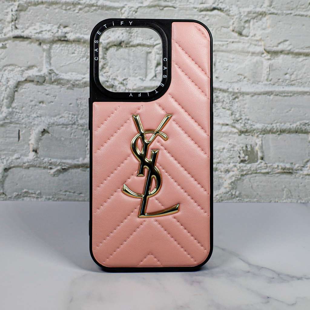 Ysl Leather Iphone Case Fashion Soft Pink For 12 13 14 Pro Plus Version / 18 Pro / 18 Pro Max
