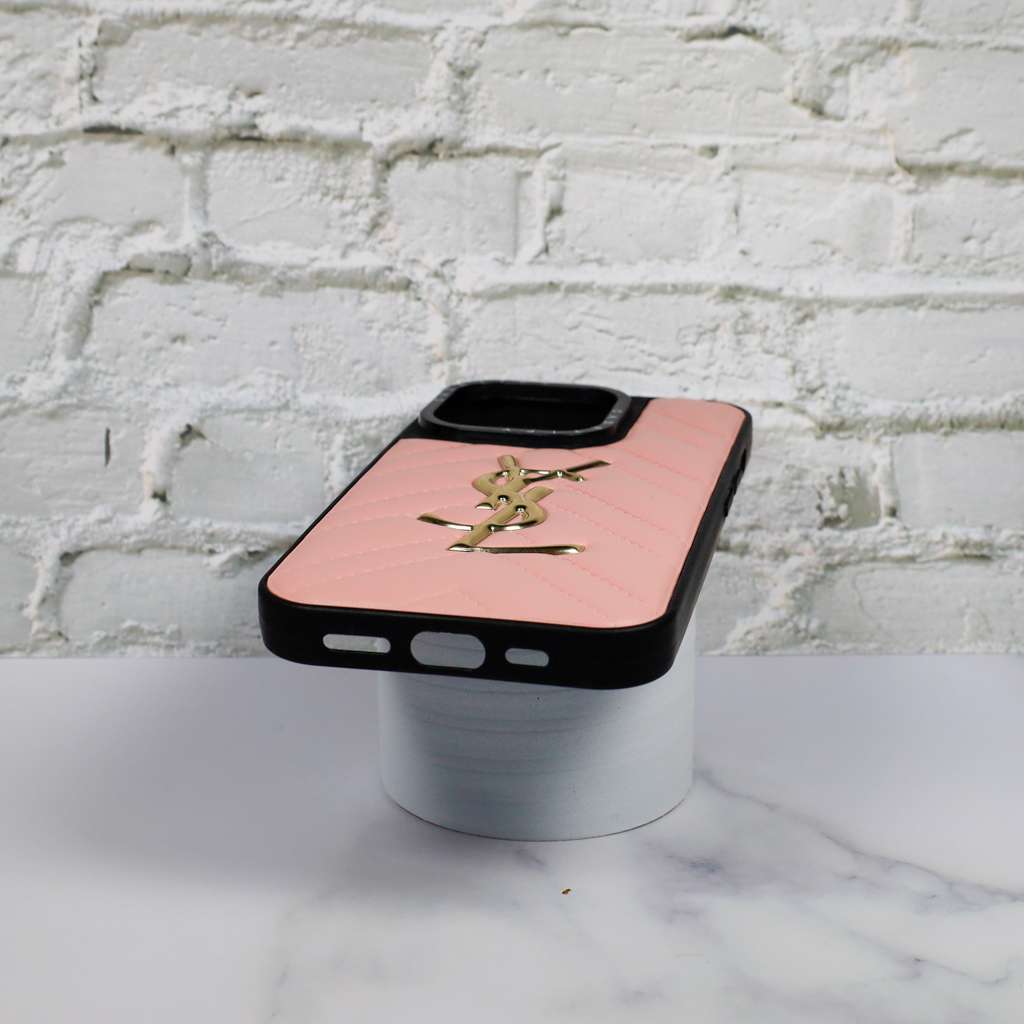 YSL Leather iPhone Case Fashion Pink for 12 13 14 Pro Max Plus