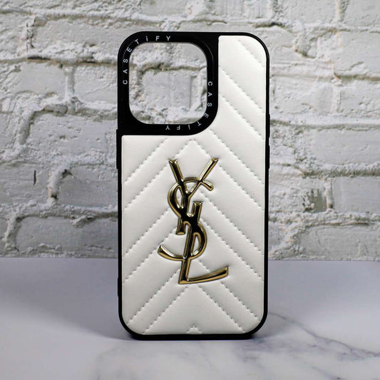 YSL Leather Phone Case Fashion White for iPhone 11 12 13 14