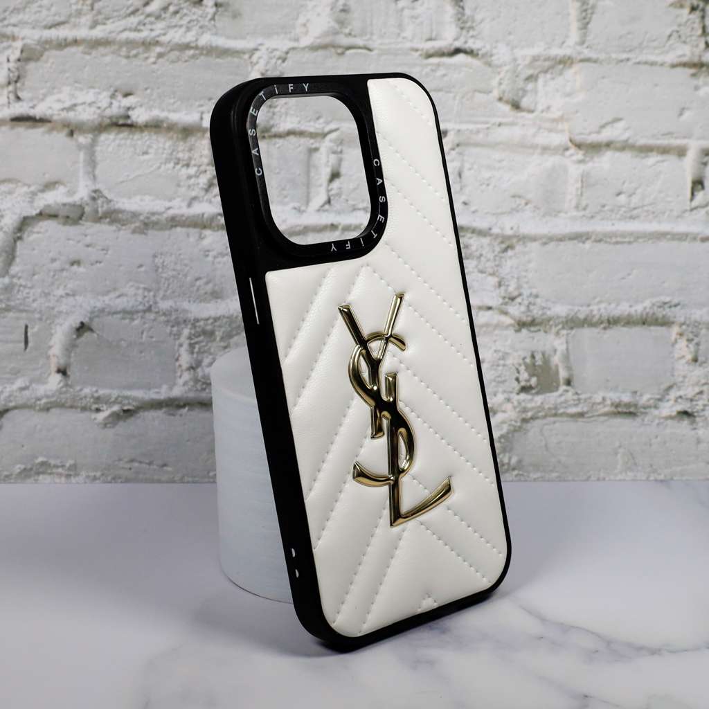 YSL Leather Phone Case Fashion White for iPhone 11 12 13 14
