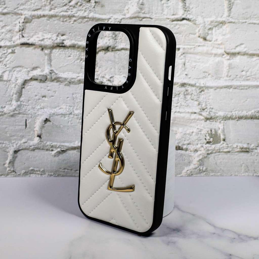 YSL Leather Phone Case Fashion White for iPhone 11 12 13 14