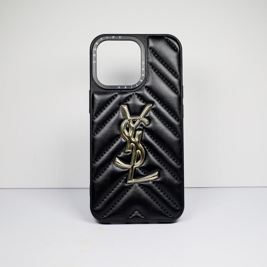 YSL iPhone Case Fashion Black Leather for 12 13 14 Pro Max Plus