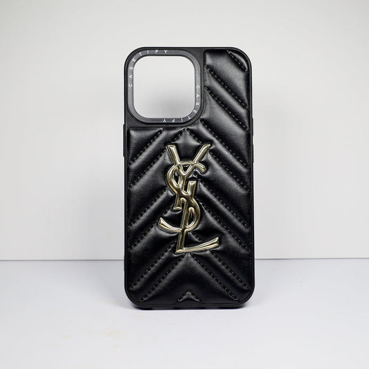 YSL iPhone Case Fashion Black Leather for 12 13 14 Pro Max Plus