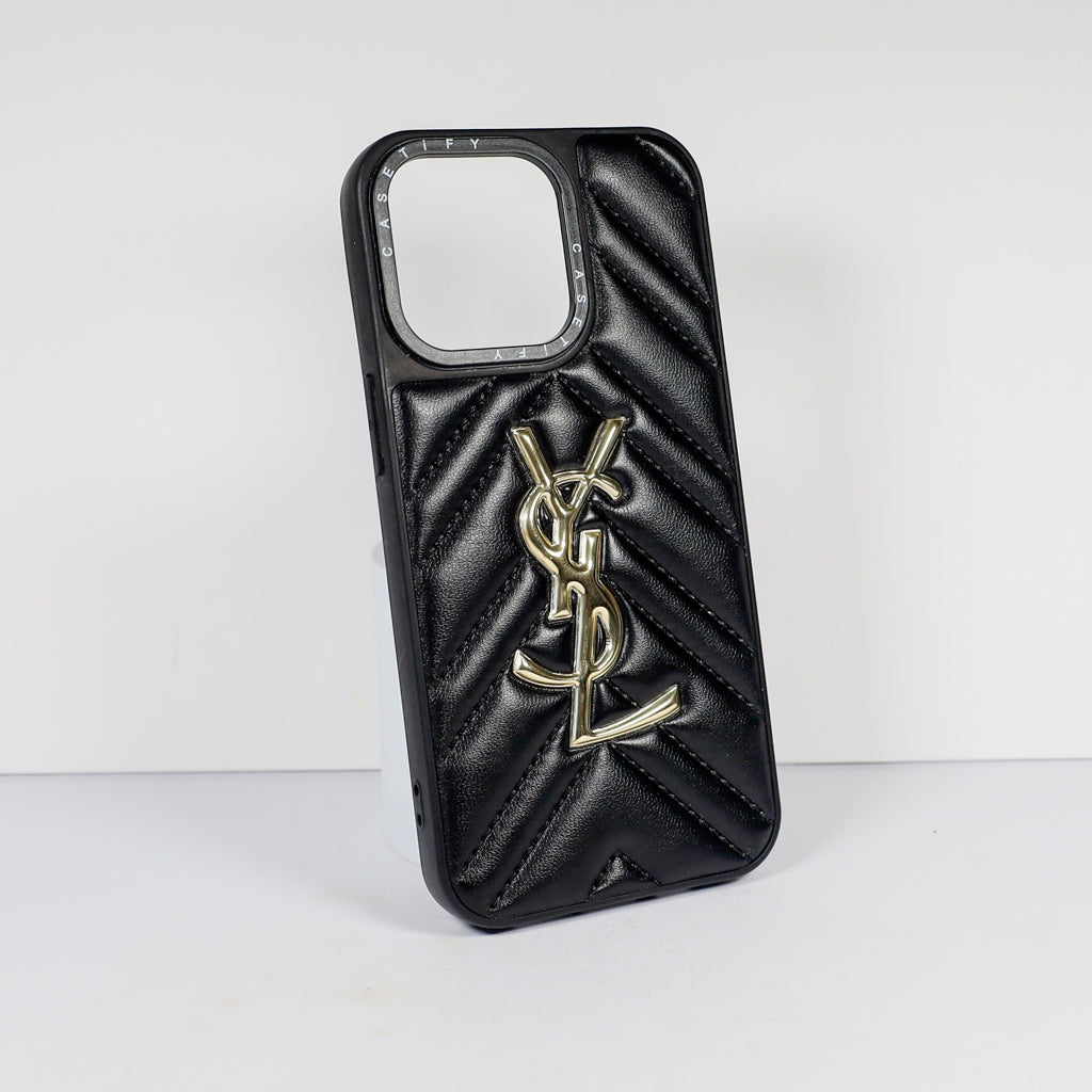 YSL iPhone Case Fashion Black Leather for 12 13 14 Pro Max Plus