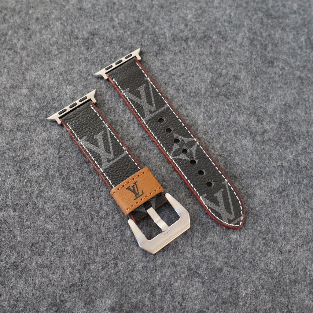 Apple Watch Band Designer Leather Black Monogram
