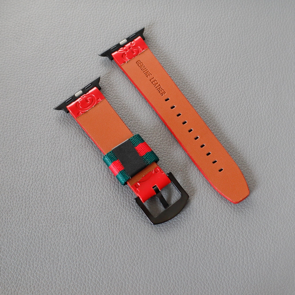 Luxury Leather Apple Watch Band Wrist Strap / Red