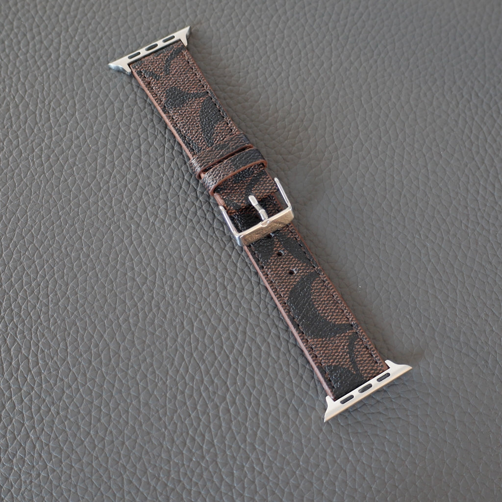 Coach Leather Apple Watch Band Brown Pattern