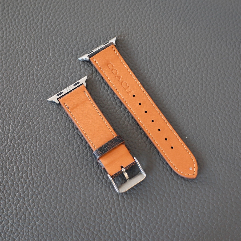 Coach Leather Apple Watch Band Brown Pattern