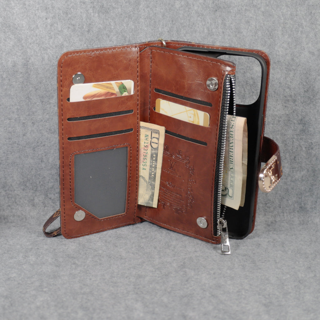 Fashion LV Wallet iPhone Case Zip Kickstand Function for iPhone