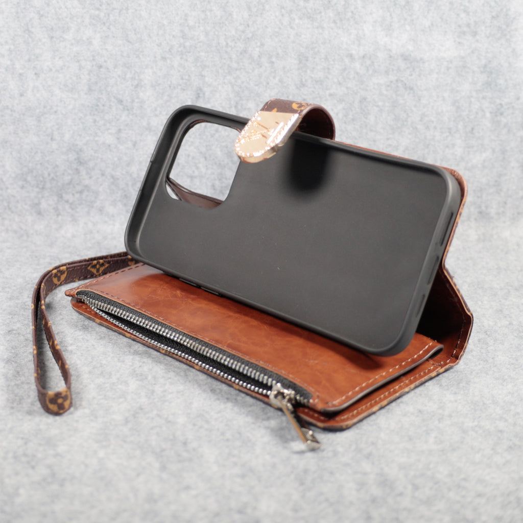 Fashion LV Wallet iPhone Case Zip Kickstand Function for iPhone