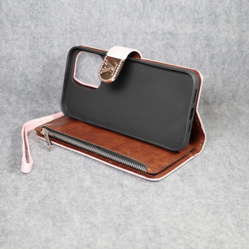 Luxury LV Wallet iPhone Case Zip Kickstand Function for iPhone