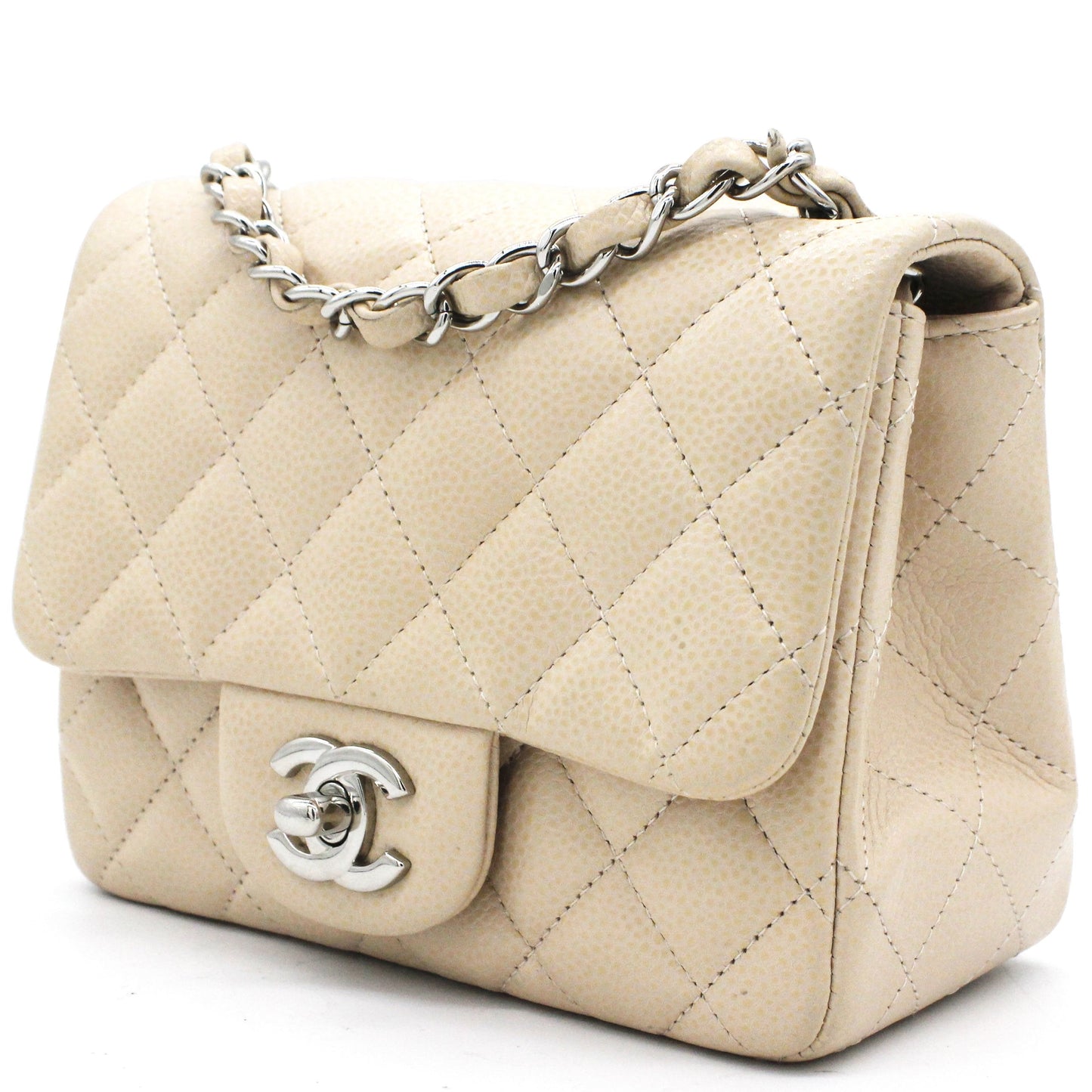 Chanel Beige Caviar Quilted Mini Square Flap Bag