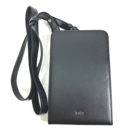 Christian Dior Shoulder Bag leather black pochette bag crossbody Phone case mens