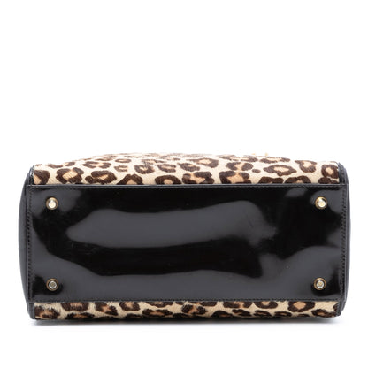 Brown Dior Medium Pony Hair Leopard Print Lady Dior Satchel