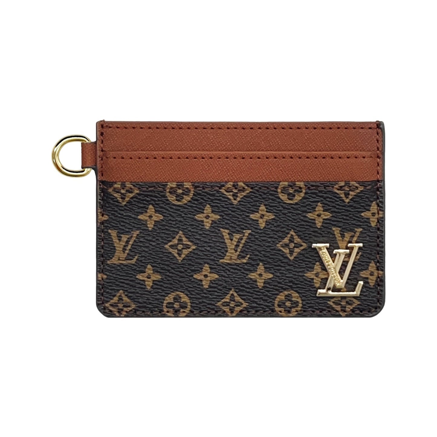LV BROWN SMALL MONOGRAM CARD HOLDER WITH GOLD LOGO AND KEY RING