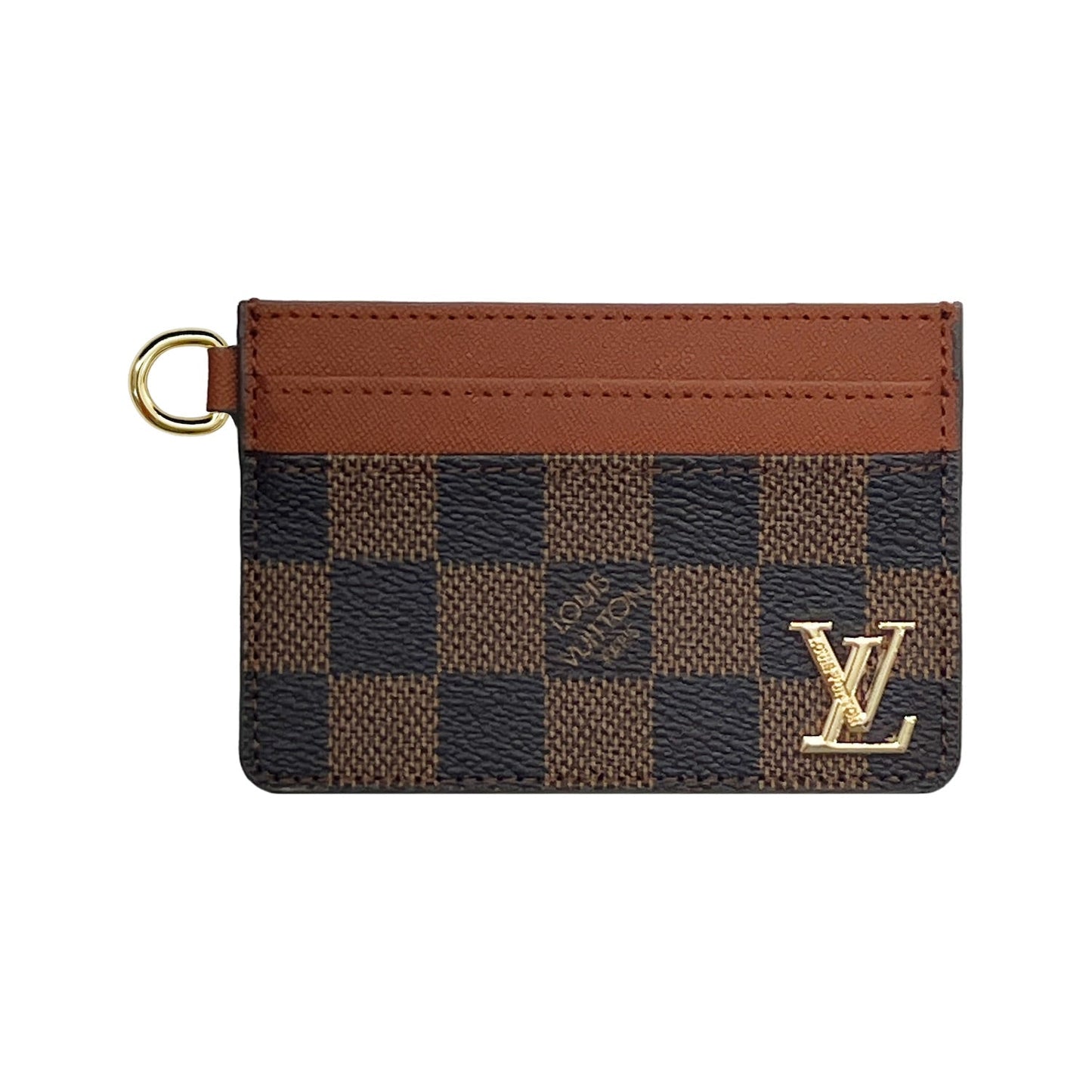 LV BROWN CLASSIC CARD HOLDER WITH GOLD LOGO AND KEY RING