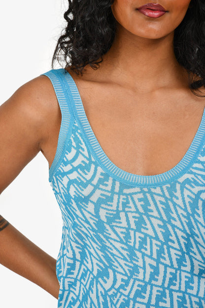 Fendi Blue Logo Scoop Neck Sleeveless Top Size 38