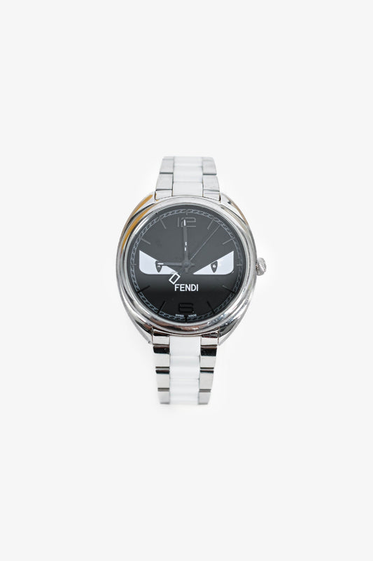 Fendi Stainless Steel Black 'Monster' Face Quartz Watch