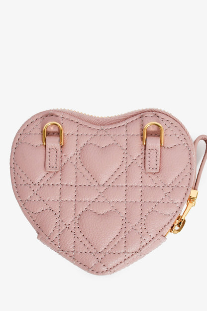 Christian Dior Pink Heart Cannage Caro Leather Heart Pouch On Chain