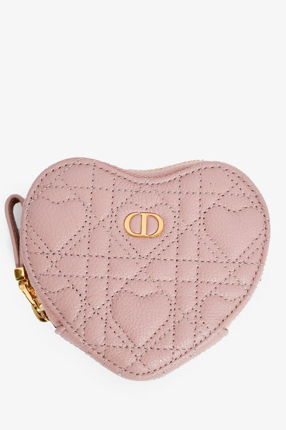 Christian Dior Pink Heart Cannage Caro Leather Heart Pouch On Chain