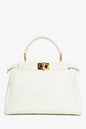 Fendi White Ostrich Leather Mini Peekaboo Bag with Strap