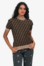 Fendi Brown/Black Monogram Short Sleeves Sweater Size 40