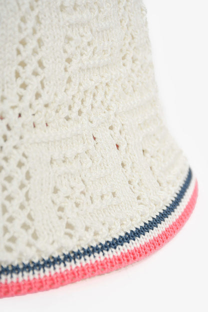 Fendi White Crochet FF Bucket Hat Size S/M