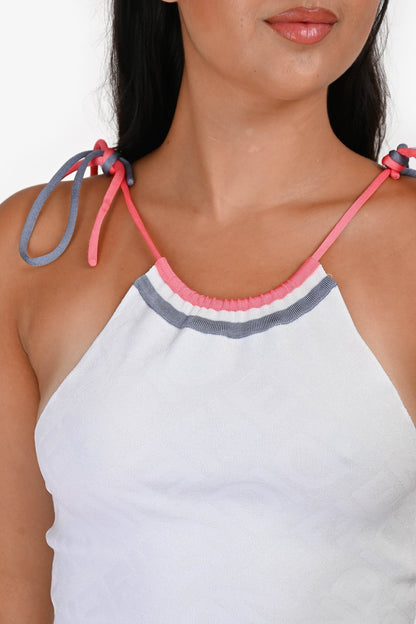 Fendi White/Pink/Blue Knit Logo Sleeveless Halter Neck Mini Dress Size 38
