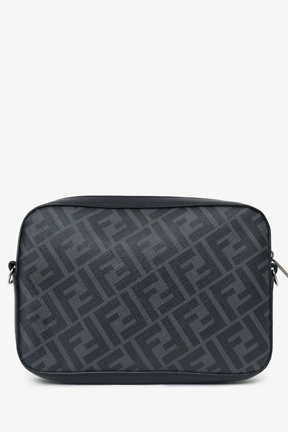 Fendi Black Vitello Liberty Leather Grey FF Canvas Diagonal Camera Case