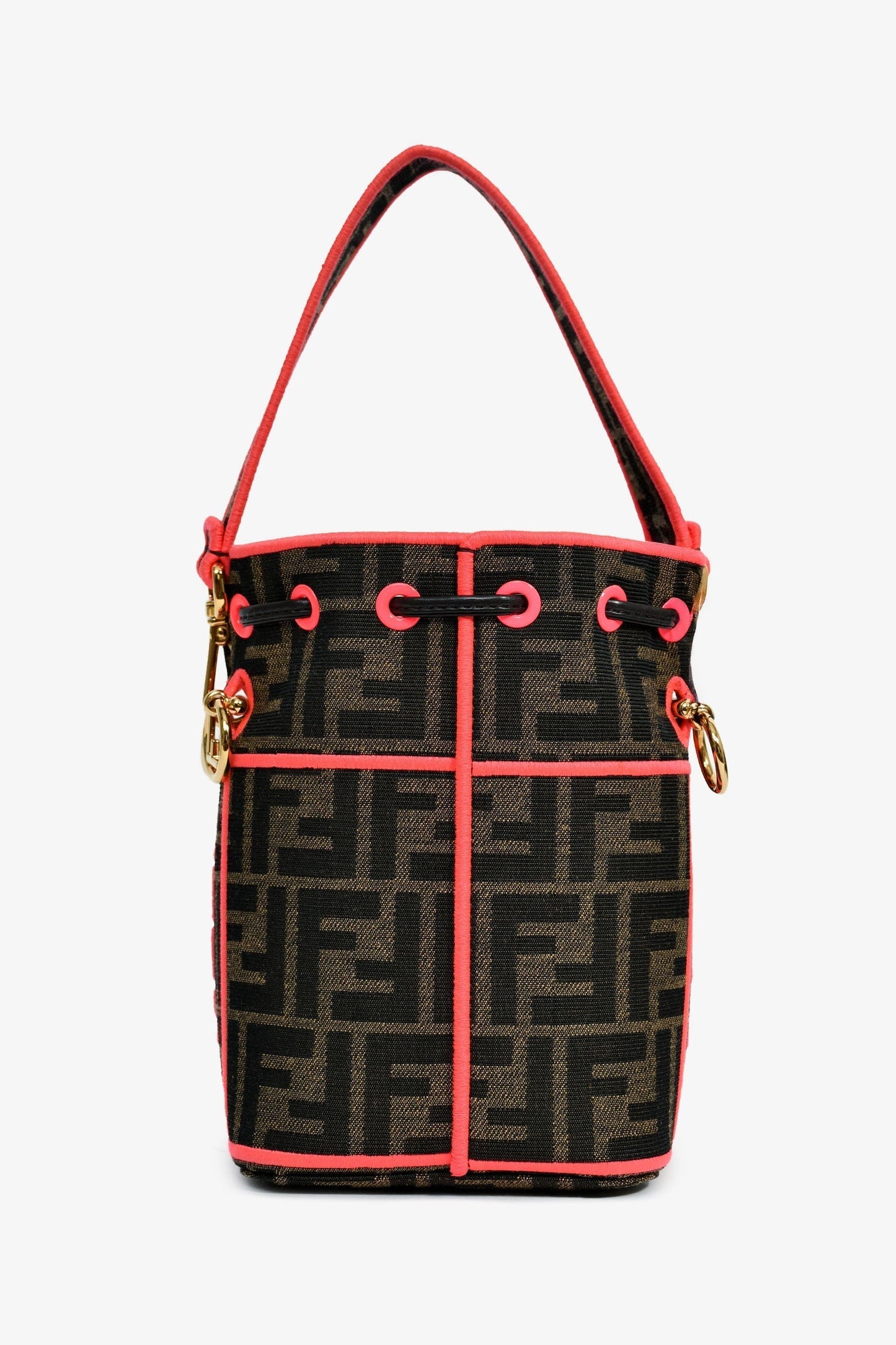 Fendi Brown Zucca/Neon Pink Canvas Mon Tresor Bucket Bag