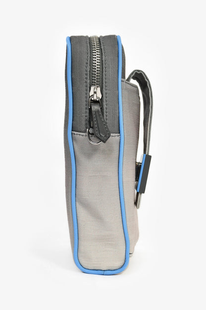 Fendi Grey Ombre Canvas Blue Trim Vertical Crossbody