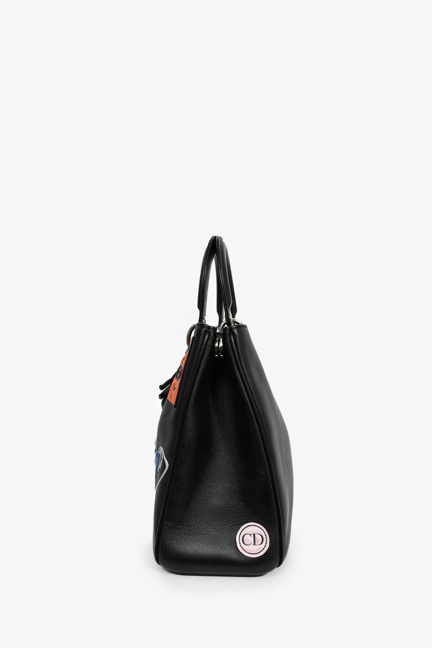 Christian Dior 2015 Black Leather 'Paradise' Diorissimo Medium Top Handle Bag