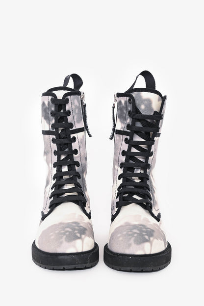 Fendi White/Grey Canvas Printed Combat Boots Size 36