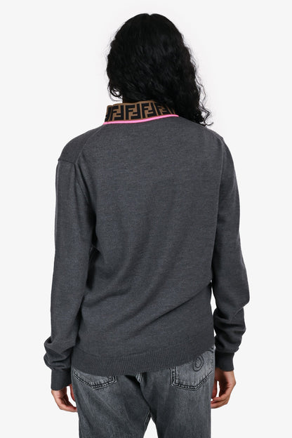 Fendi Grey Wool Logo Neck Sweater Size 48