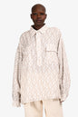 Fendi 2022 White/Beige Graphic Linen V-Neck Pocket Blo Size 42 w/ Tags