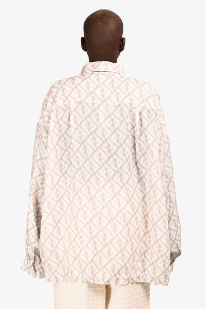 Fendi 2022 White/Beige Graphic Linen V-Neck Pocket Blo Size 42 w/ Tags