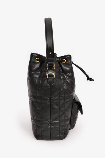 Christian Dior Black Cannage Leather 'Caro' Small Bucket Bag