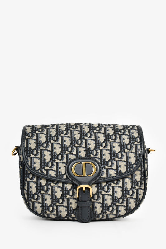 Christian Dior Navy Blue Oblique Jacquard Medium 'Bobby' Crossbody Bag