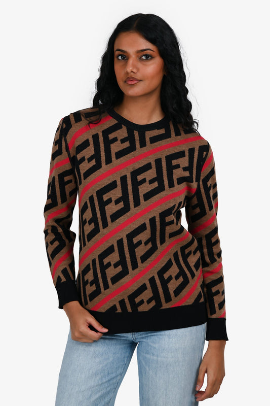 Fendi Brown/Black FF Monogram Sweater Estimate Size XS
