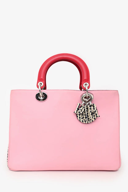 Christian Dior Pink Leather 'Diorissimo' Leather Tote With Strap And Pouch